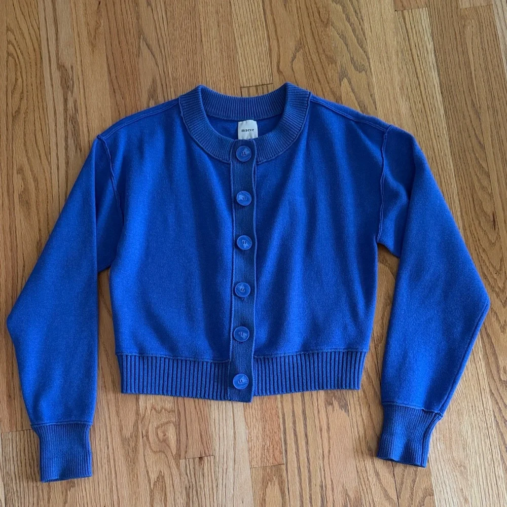 Maeve Royal Blue Knit Cardigan Sweater - Picture 1 of 4